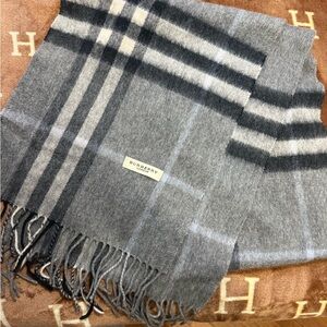 Burberry Charcoal and Light Gray Check Scarf